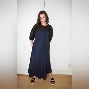 Kurt Lyle Blue Lightweight Maxi Round Neck Balloon Sleeve Dress Size XS